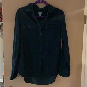 Long sleeve button up dark denim shirt